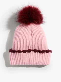 Roze - Love & Roses Scallop Trim Ribbed Pom Hat and Gloves Set