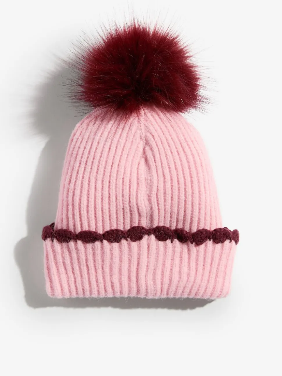 Roze - Love & Roses Scallop Trim Ribbed Pom Hat and Gloves Set