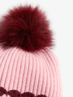 Roze - Love & Roses Scallop Trim Ribbed Pom Hat and Gloves Set