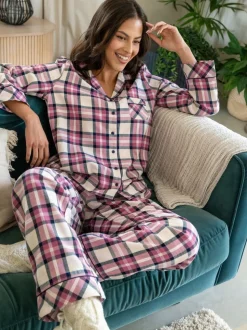 Roze - Pour Moi geschenkset van behaaglijke geborsteld katoenen pyjama met ruit