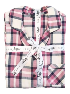 Roze - Pour Moi geschenkset van behaaglijke geborsteld katoenen pyjama met ruit