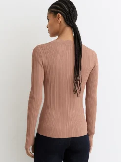Roze - Reiss Vinny Rib-Knit Scallop-Trim Cardigan