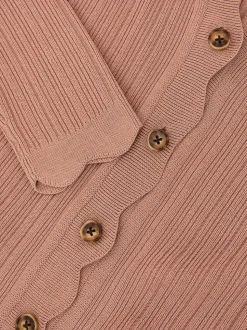 Roze - Reiss Vinny Rib-Knit Scallop-Trim Cardigan