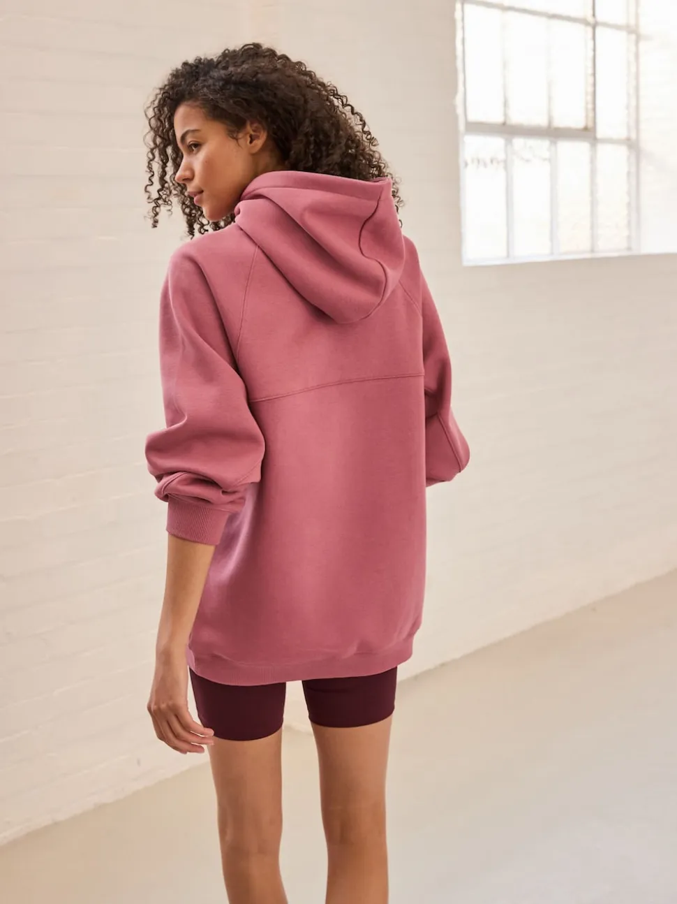 Roze - Relaxte pasvorm zware lange hoodie