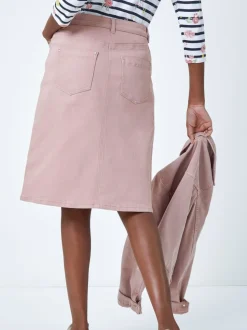 Roze - Roman A-Line Knee Length Denim Skirt