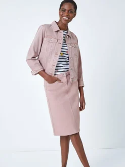 Roze - Roman A-Line Knee Length Denim Skirt