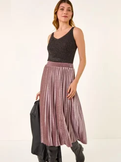 Roze - Roman fluwelen geplooide midi-rok
