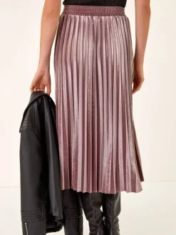 Roze - Roman fluwelen geplooide midi-rok