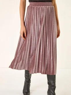 Roze - Roman fluwelen geplooide midi-rok