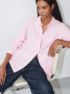 Roze - Ruimvallend 100% katoenen button-down casual overhemd met lange mouwen