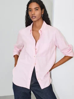 Roze - Ruimvallend 100% katoenen button-down casual overhemd met lange mouwen