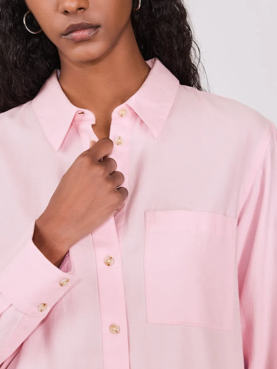 Roze - Ruimvallend 100% katoenen button-down casual overhemd met lange mouwen