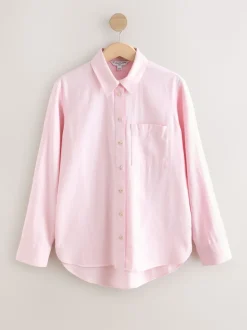 Roze - Ruimvallend 100% katoenen button-down casual overhemd met lange mouwen
