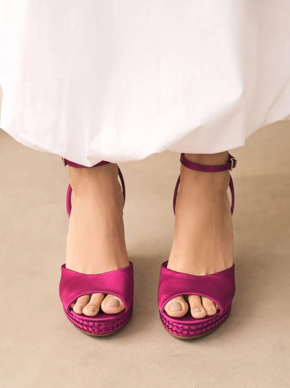 Roze - Satin Plaited Wedge Heels