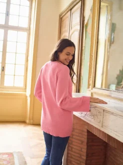 Roze - Seraphine Zwangerschap & Voedingskatoenen Trui met Kruisover