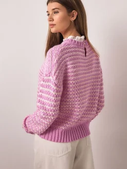 Roze - Stitchy Knit Pie Collar Layer Jumper