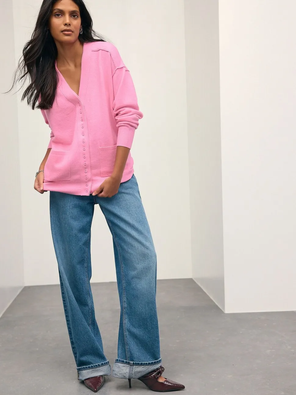 Roze - Superzacht V-hals vest met zakken