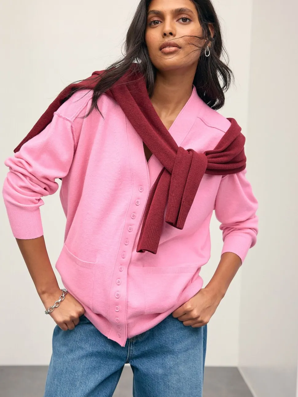 Roze - Superzacht V-hals vest met zakken