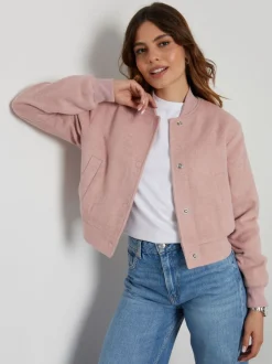 Roze - Threadbare kort geborsteld bomberjack