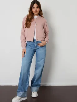 Roze - Threadbare kort geborsteld bomberjack