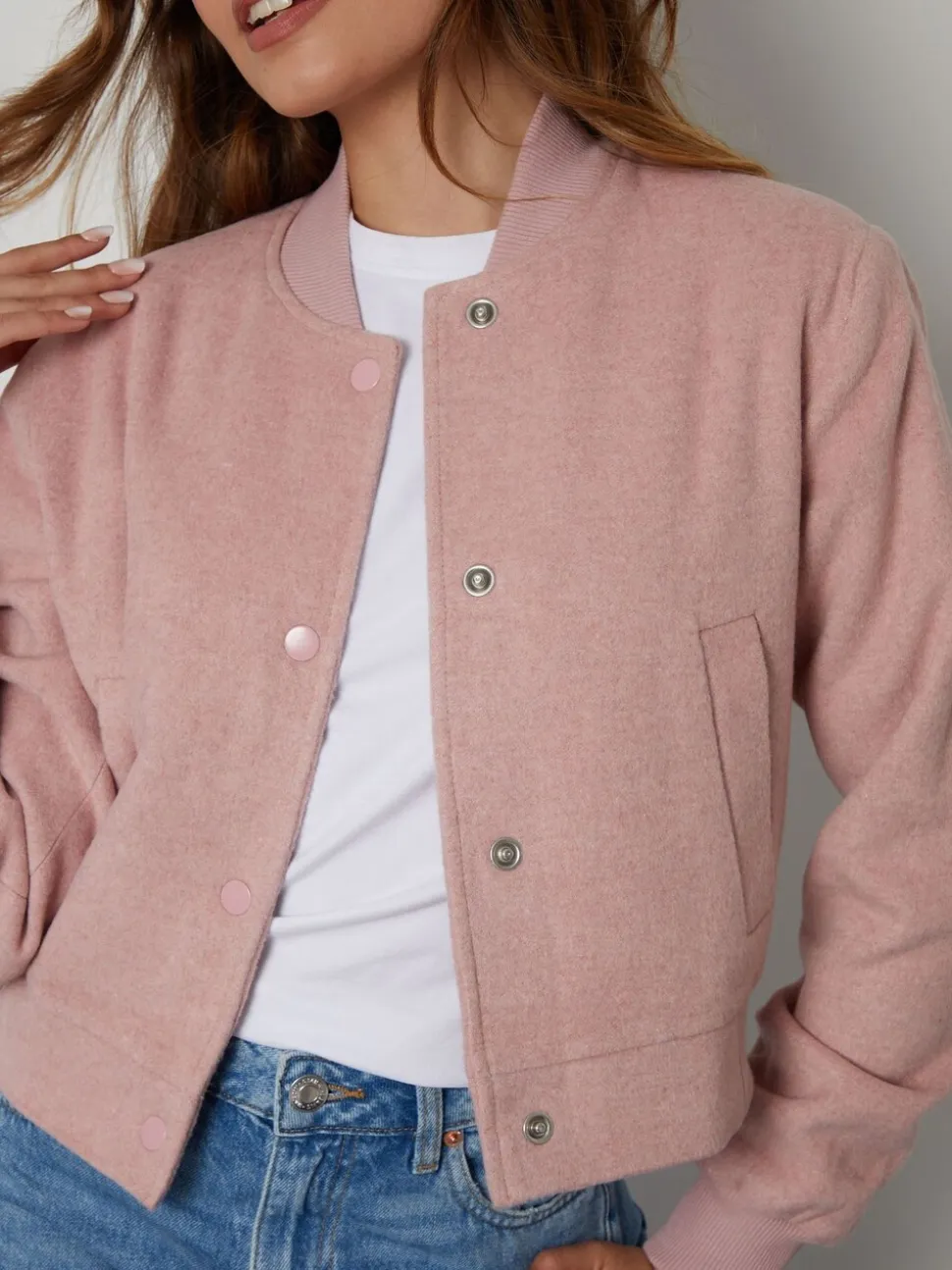 Roze - Threadbare kort geborsteld bomberjack