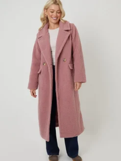 Roze - Threadbare Longline Double Breasted Borg Coat