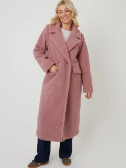 Roze - Threadbare Longline Double Breasted Borg Coat