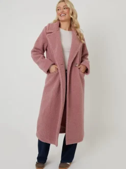 Roze - Threadbare Longline Double Breasted Borg Coat