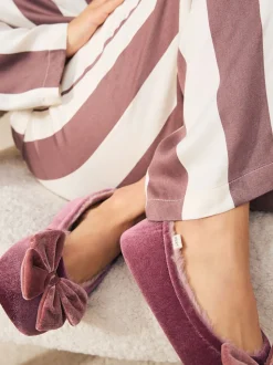 Roze - Velvet Ballet Bow Flat Slippers