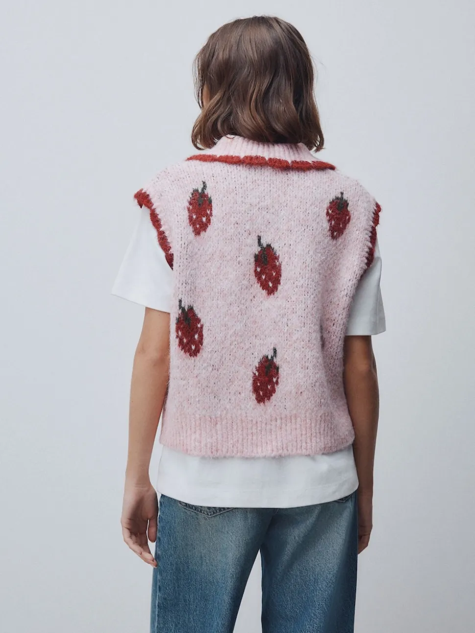Roze aardbei - Sleeveless Knitted Tank Top With Wool