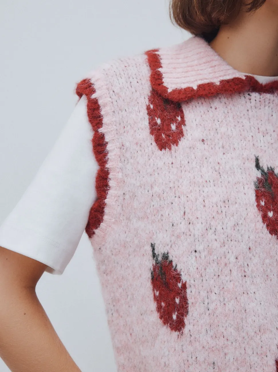 Roze aardbei - Sleeveless Knitted Tank Top With Wool