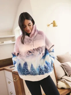 Roze berglandschap - Borg fleece top met print