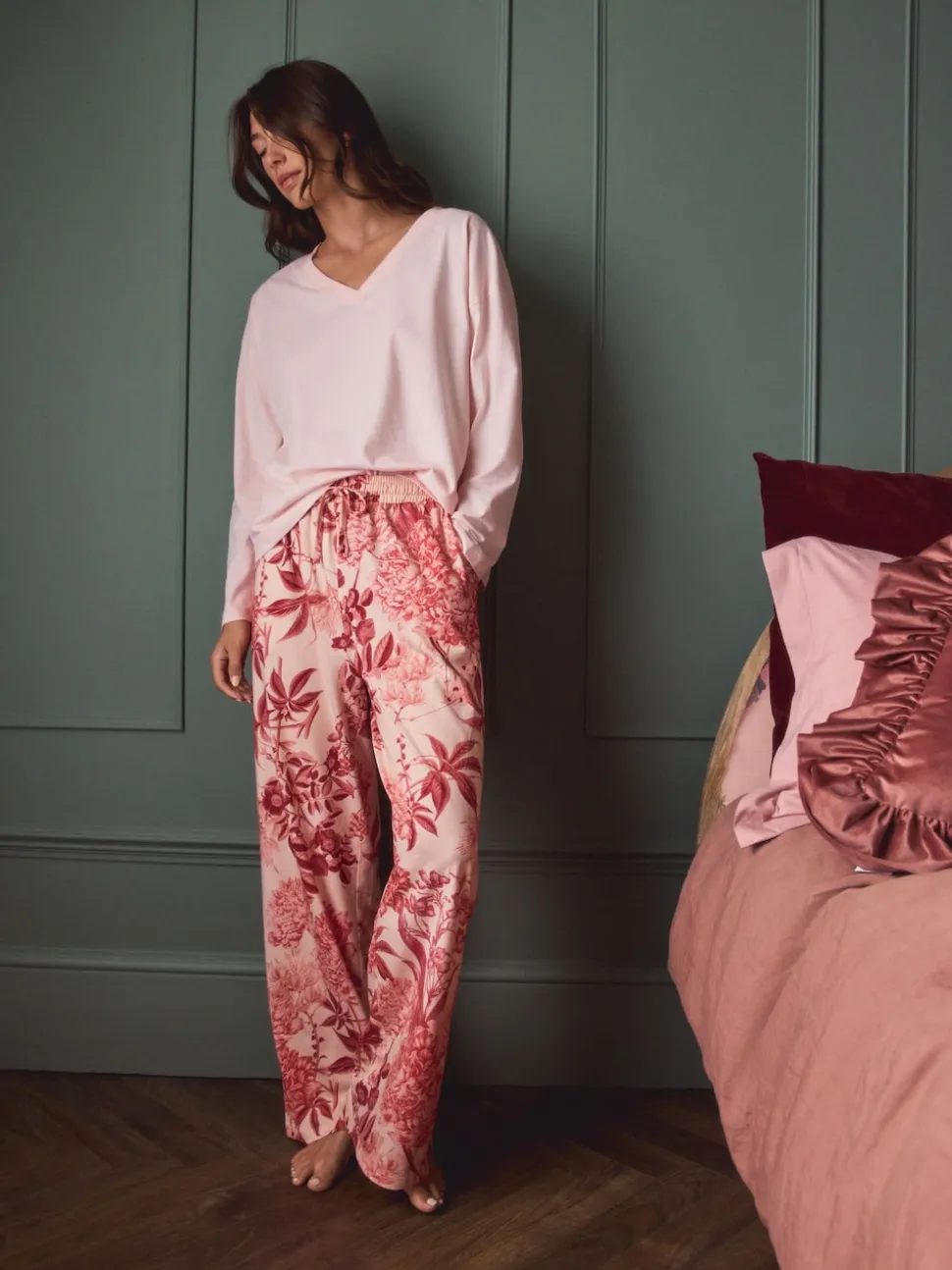 Roze bloemen - Kew Collection pyjama's met lange mouwen
