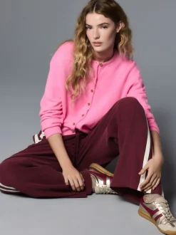 Roze bloemetjes - Gebreid vest met ronde hals