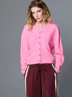 Roze bloemetjes - Gebreid vest met ronde hals