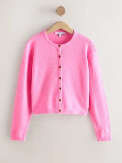 Roze bloemetjes - Gebreid vest met ronde hals
