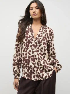 Roze dierenprint - Blouse met V-hals en lange mouwen