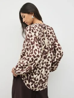 Roze dierenprint - Blouse met V-hals en lange mouwen