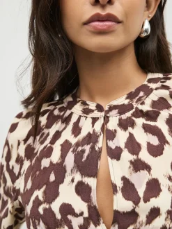 Roze dierenprint - Blouse met V-hals en lange mouwen