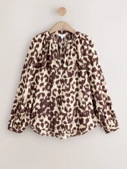 Roze dierenprint - Blouse met V-hals en lange mouwen