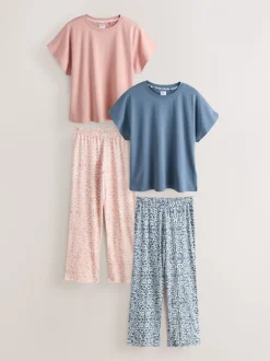 Roze en blauw gebloemd - Short Sleeve Pyjamas 2 Pack