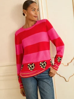 Roze en rood gestreept - Love & Roses Animal Hart Trui