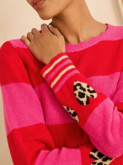 Roze en rood gestreept - Love & Roses Animal Hart Trui