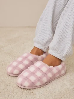 Roze geruit - Quilted Faux Fur Shoot Slippers