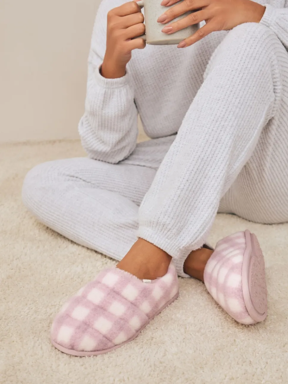 Roze geruit - Quilted Faux Fur Shoot Slippers