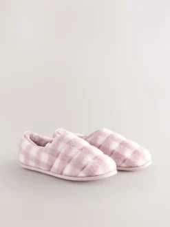 Roze geruit - Quilted Faux Fur Shoot Slippers