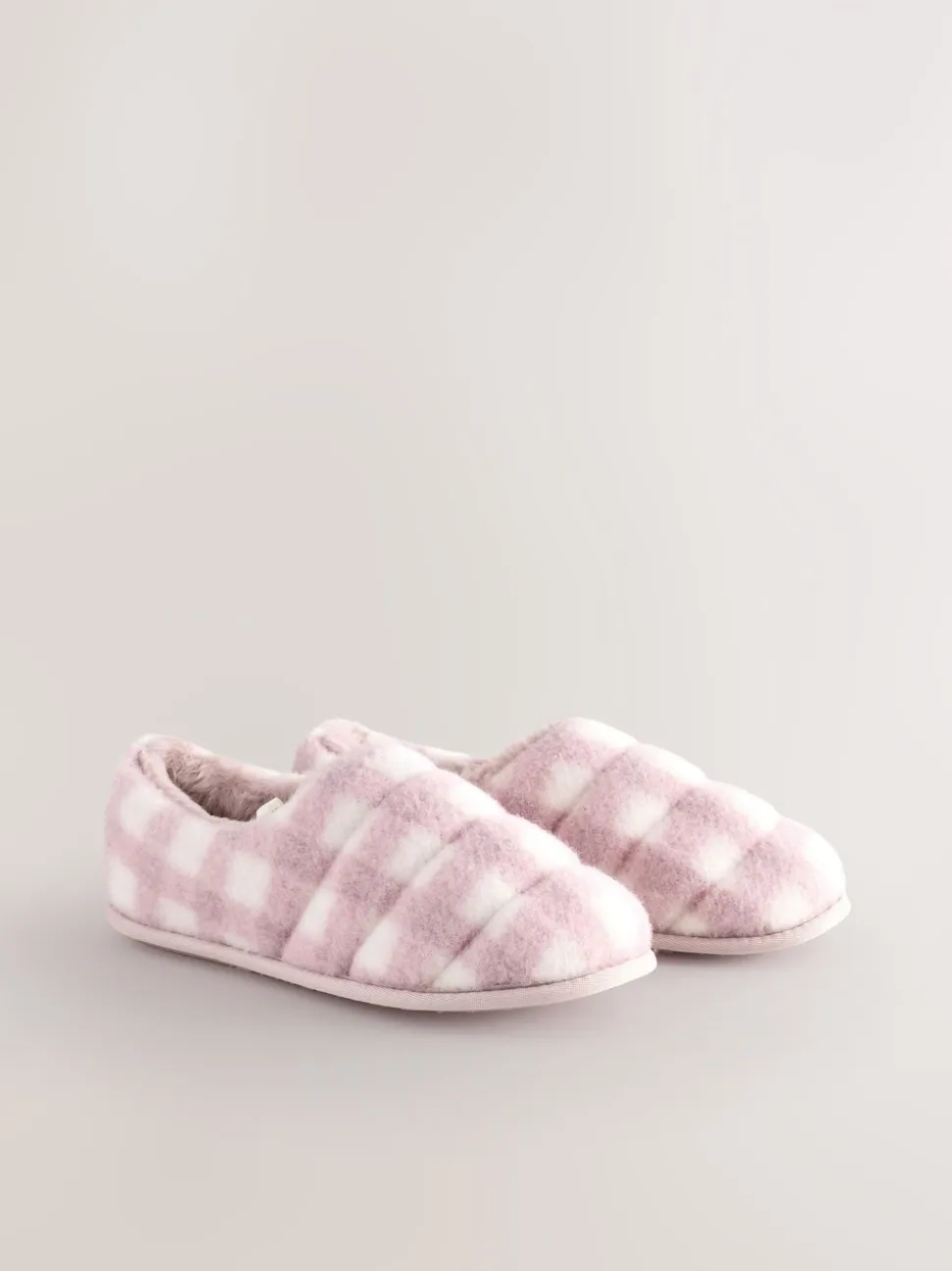 Roze geruit - Quilted Faux Fur Shoot Slippers