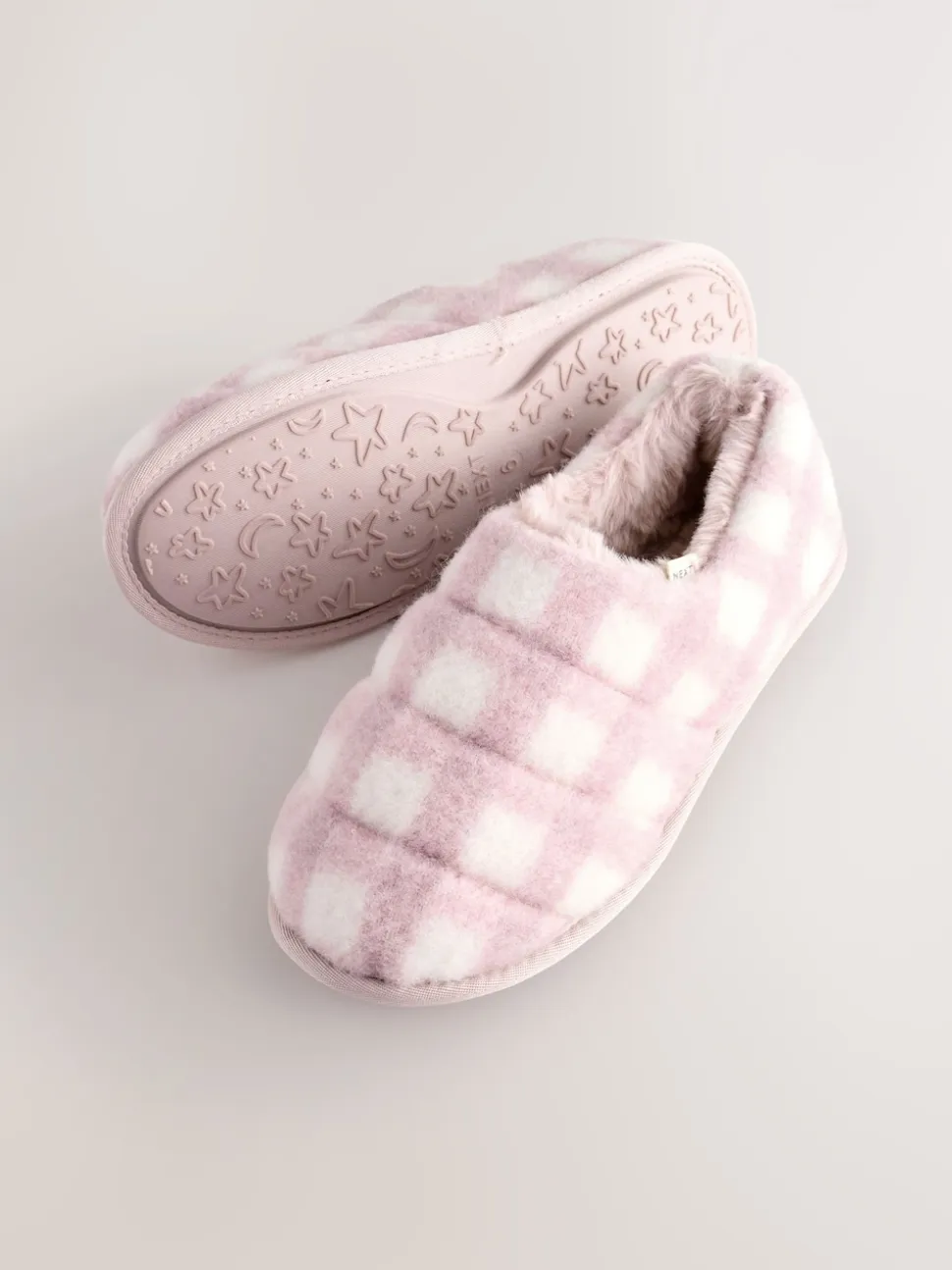 Roze geruit - Quilted Faux Fur Shoot Slippers