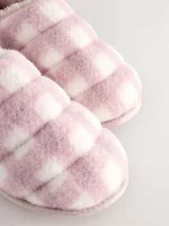 Roze geruit - Quilted Faux Fur Shoot Slippers