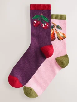 Roze kersen - Warm Handle Cotton Ankle Socks 2 Pack